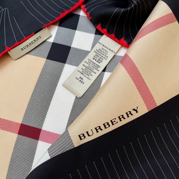 Display # 1 Burberry Scarf House Check Beige Black Border Silk Wrap - Picture 7 of 13